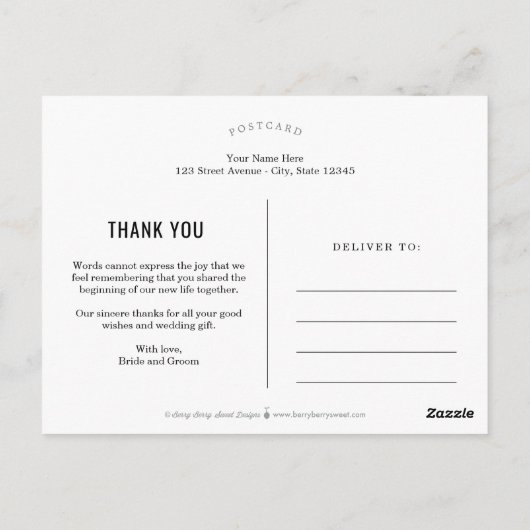 Elegant aanraakgevoelige KLEUR Hartelijk dank voor Briefkaart (Achterkant)