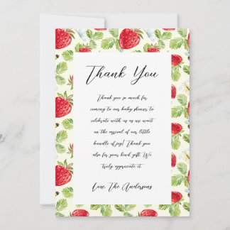 Elegant aardbei Baby shower dank u kaart