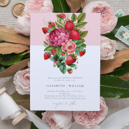 Elegant aardbei en peonies Summer Wedding Kaart