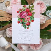 Elegant aardbei en peonies Summer Wedding Kaart