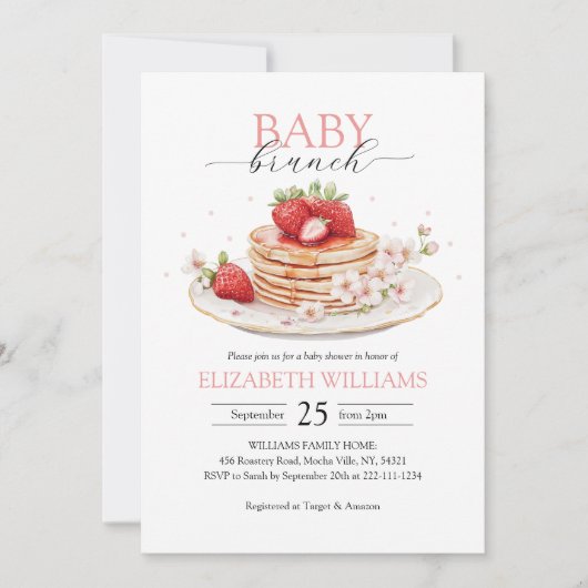 Elegant Aardbei Pannenkoek Brunch Baby shower Kaart (Voorkant)
