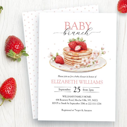 Elegant Aardbei Pannenkoek Brunch Baby shower Kaart