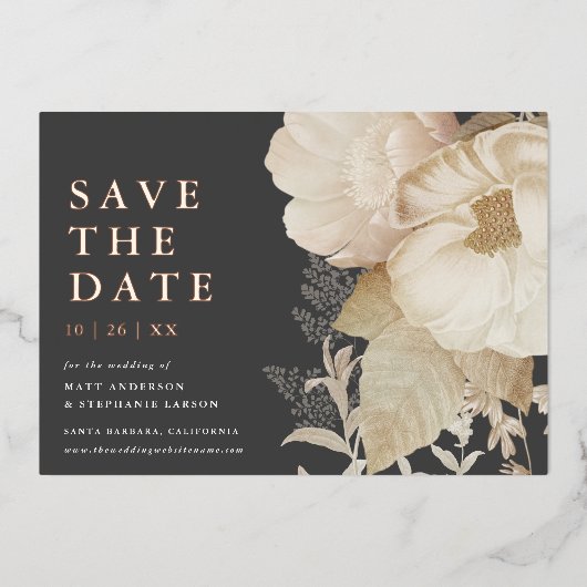 Elegant aardeachtig bloemig donker non-foto Save t Folie Uitnodiging (Voorkant)