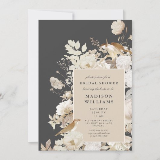 Elegant aardeachtig bloemig donkergrijs chique Vri Kaart (Voorkant)