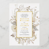 Elegant aardeachtig bloemig Lijst wit bruiloft ECH Folie Uitnodiging (Voorkant)