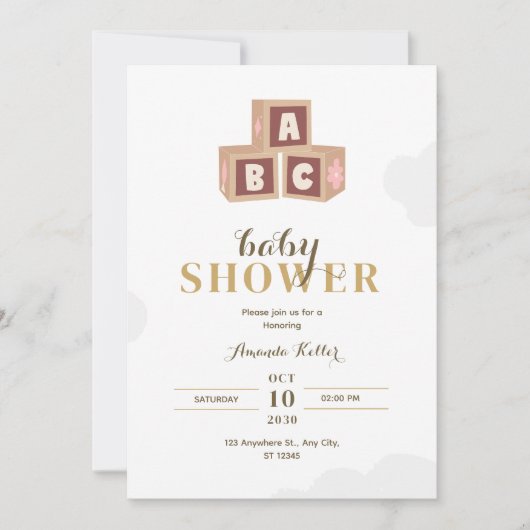 Elegant ABC blokkeert minimalistisch Baby shower Kaart (Voorkant)