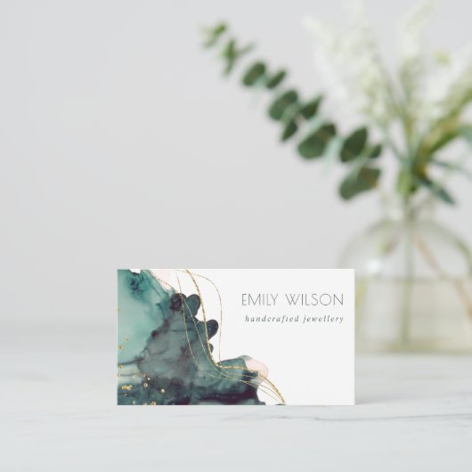 Elegant Abstract alcohol Ink Dusky Gold Green Visitekaartje (Staand voorkant)