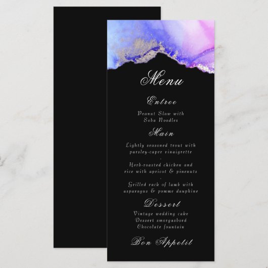 Elegant Abstract Amethist Zwart Trouwmenu Menu (Voorkant / Achterkant)