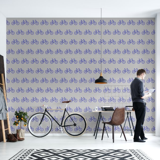 Elegant Abstract Art Blue Bikes Grijs Patroon Behang (Woonkamer)