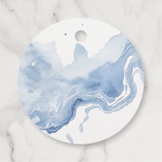 Elegant Abstract Blauw Beige Kuststrand Bruiloft Bedankjes Labels (Achterkant)