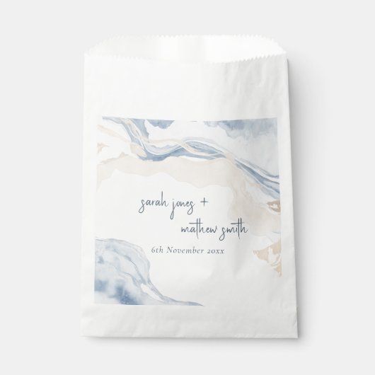 Elegant Abstract Blauw Beige Kuststrand Bruiloft Bedankzakje (Voorkant)