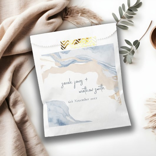 Elegant Abstract Blauw Beige Kuststrand Bruiloft Bedankzakje