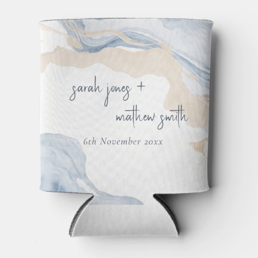 Elegant Abstract Blauw Beige Kuststrand Bruiloft Blikjeskoeler (Voorkant)