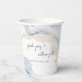 Elegant Abstract Blauw Beige Kuststrand Bruiloft Papieren Bekers (Voorkant)