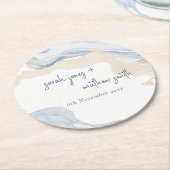 Elegant Abstract Blauw Beige Kuststrand Bruiloft Ronde Kartonnen Onderzetter (Gebogen)