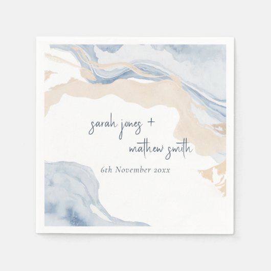 Elegant Abstract Blauw Beige Kuststrand Bruiloft Servet (Voorkant)