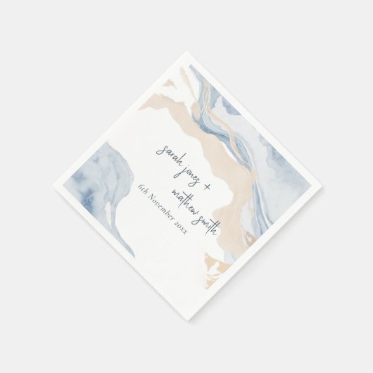 Elegant Abstract Blauw Beige Kuststrand Bruiloft Servet (Hoek)