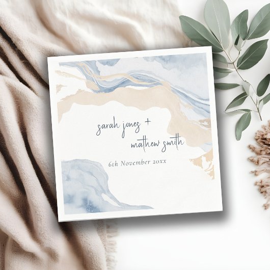 Elegant Abstract Blauw Beige Kuststrand Bruiloft Servet