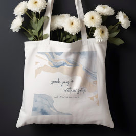 Elegant Abstract Blauw Beige Kuststrand Bruiloft Tote Bag