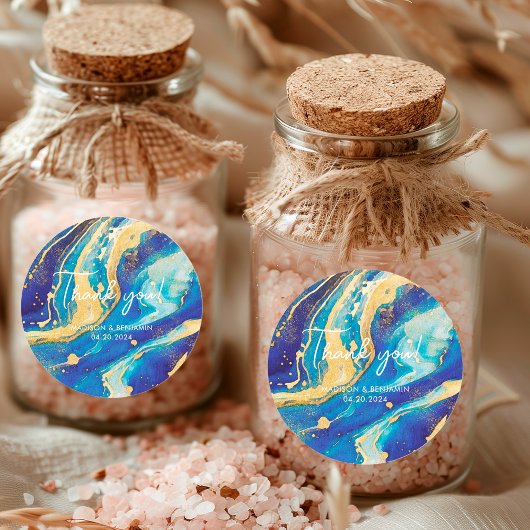 Elegant Abstract Blauw Goud Kleurrijk Dank u Gift Ronde Sticker