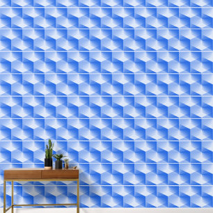 Elegant Abstract Blauw Grijs Wit Cubed Stripes Behang