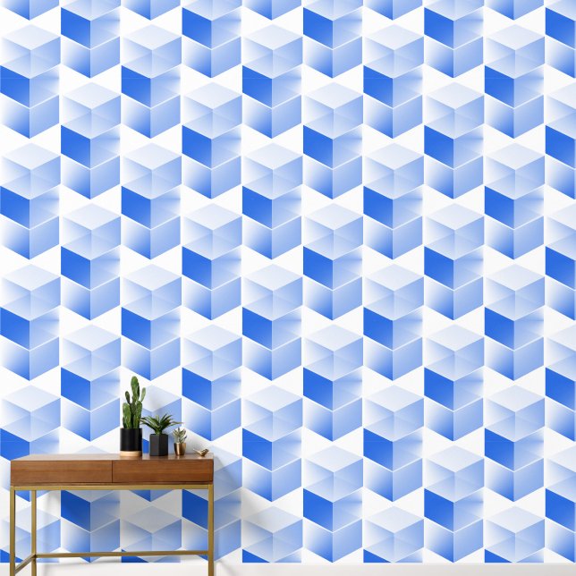 Elegant Abstract Blauw Grijs Wit Verticaal Kubus A Behang (Hal)