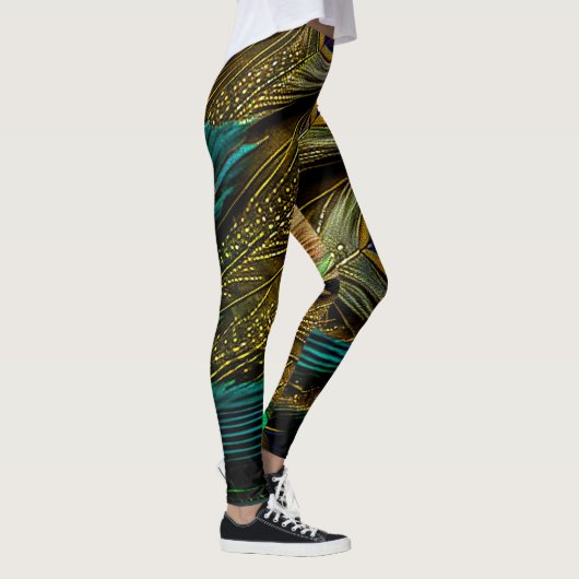 Elegant Abstract Blauwgroen blauw goudpels | Leggings (Rechts)