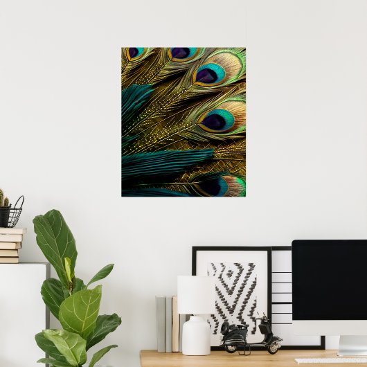 Elegant Abstract Blauwgroen blauw goudpels | Poster (Thuiskantoor)