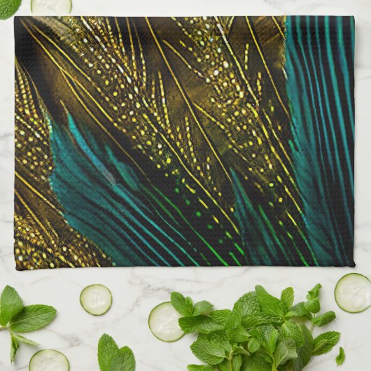 Elegant Abstract Blauwgroen blauw goudpels | Theedoek (Gevouwen)