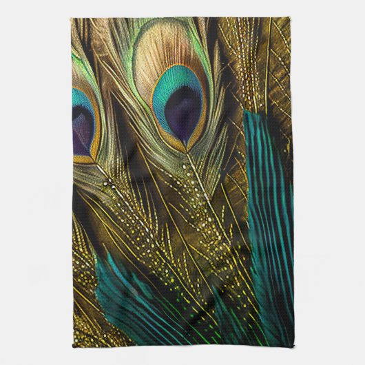 Elegant Abstract Blauwgroen blauw goudpels | Theedoek (Verticaal)