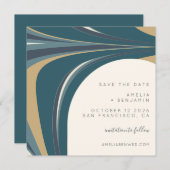 Elegant Abstract Blauwgroen Emerald Gold Modern Sq Save The Date (Voorkant / Achterkant)