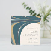 Elegant Abstract Blauwgroen Emerald Gold Modern Sq Save The Date (Staand voorkant)