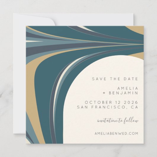 Elegant Abstract Blauwgroen Emerald Gold Modern Sq Save The Date (Voorkant)