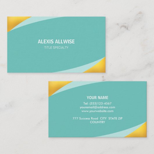 Elegant Abstract Blauwgroen en Golden Visitekaartje (Voorkant / Achterkant)