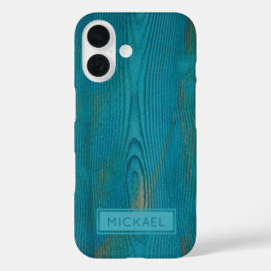 Elegant Abstract Blauwgroen hout textuur Monogram iPhone 16 Hoesje