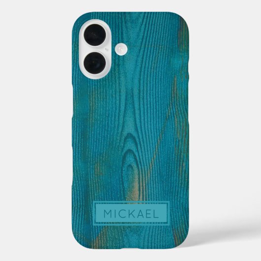 Elegant Abstract Blauwgroen hout textuur Monogram Case-Mate iPhone Case (Achterkant)