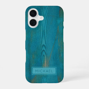 Elegant Abstract Blauwgroen hout textuur Monogram iPhone 16 Hoesje