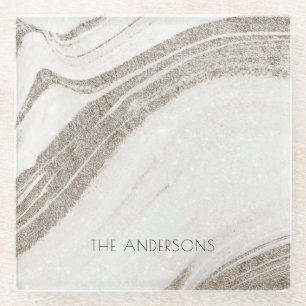 Elegant Abstract Bleek goudmarmer Agate Glazen Onderzetter