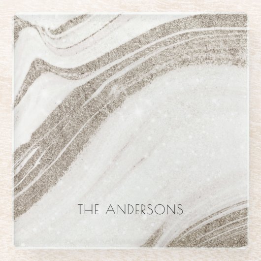 Elegant Abstract Bleek goudmarmer Agate Glazen Onderzetter (Voorkant)