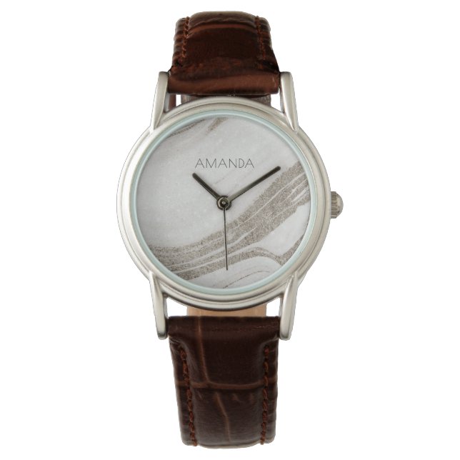 Elegant Abstract Bleek goudmarmer Agate Horloge (Voorkant)