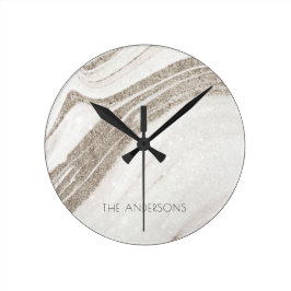 Elegant Abstract Bleek goudmarmer Agate Ronde Klok