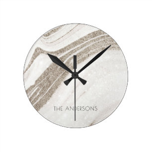 Elegant Abstract Bleek goudmarmer Agate Ronde Klok