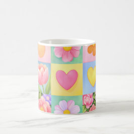 Elegant Abstract Bloem Motief Schakenbord Patroon Koffiemok