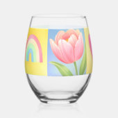 Elegant Abstract Bloem Motief Schakenbord Patroon Wijnglas Zonder Voet (Voorkant)
