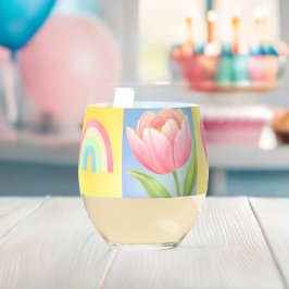 Elegant Abstract Bloem Motief Schakenbord Patroon Wijnglas Zonder Voet