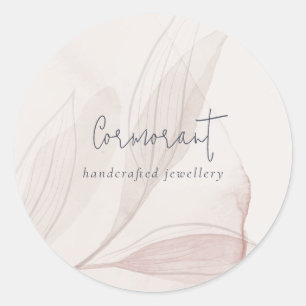 Elegant Abstract Blozen Waterverf Loof Bedrijfsmat Ronde Sticker