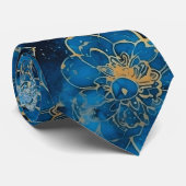 Elegant Abstract Blue & Gold Floral Stropdas (Opgerold)