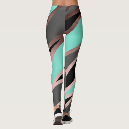 elegant abstract faux roos goudgrijze munt leggings (Achterkant)