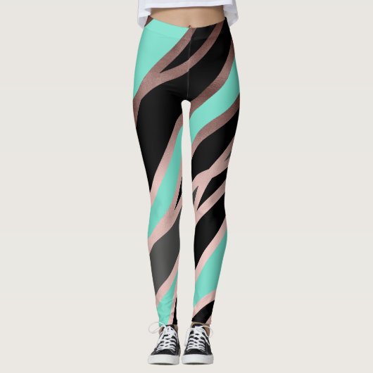 elegant abstract faux roos goudgrijze munt leggings (Voorkant)