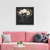 Elegant Abstract Female Line Art with Gold Floral Canvas Afdruk (Insitu (Woonkamer))